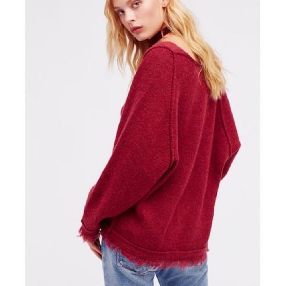 SOLD Free People Irresistible Fringe Burgundy Sweater Size M - Picture 2 of 14